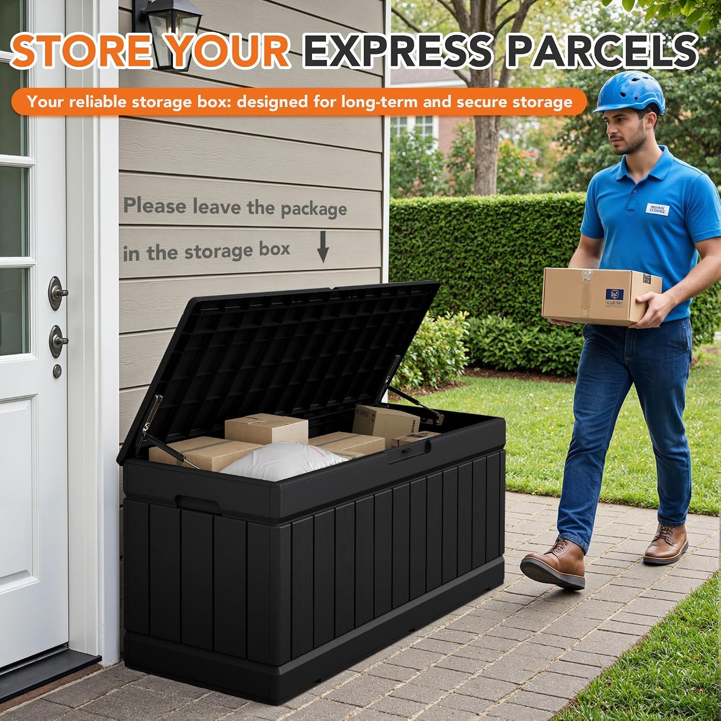 32 Gallon Deck Box Outdoor Indoor Waterproof Storage Box for Patio Furniture, Pool Accessories, Garden Tools, and Cushion Storage, Black