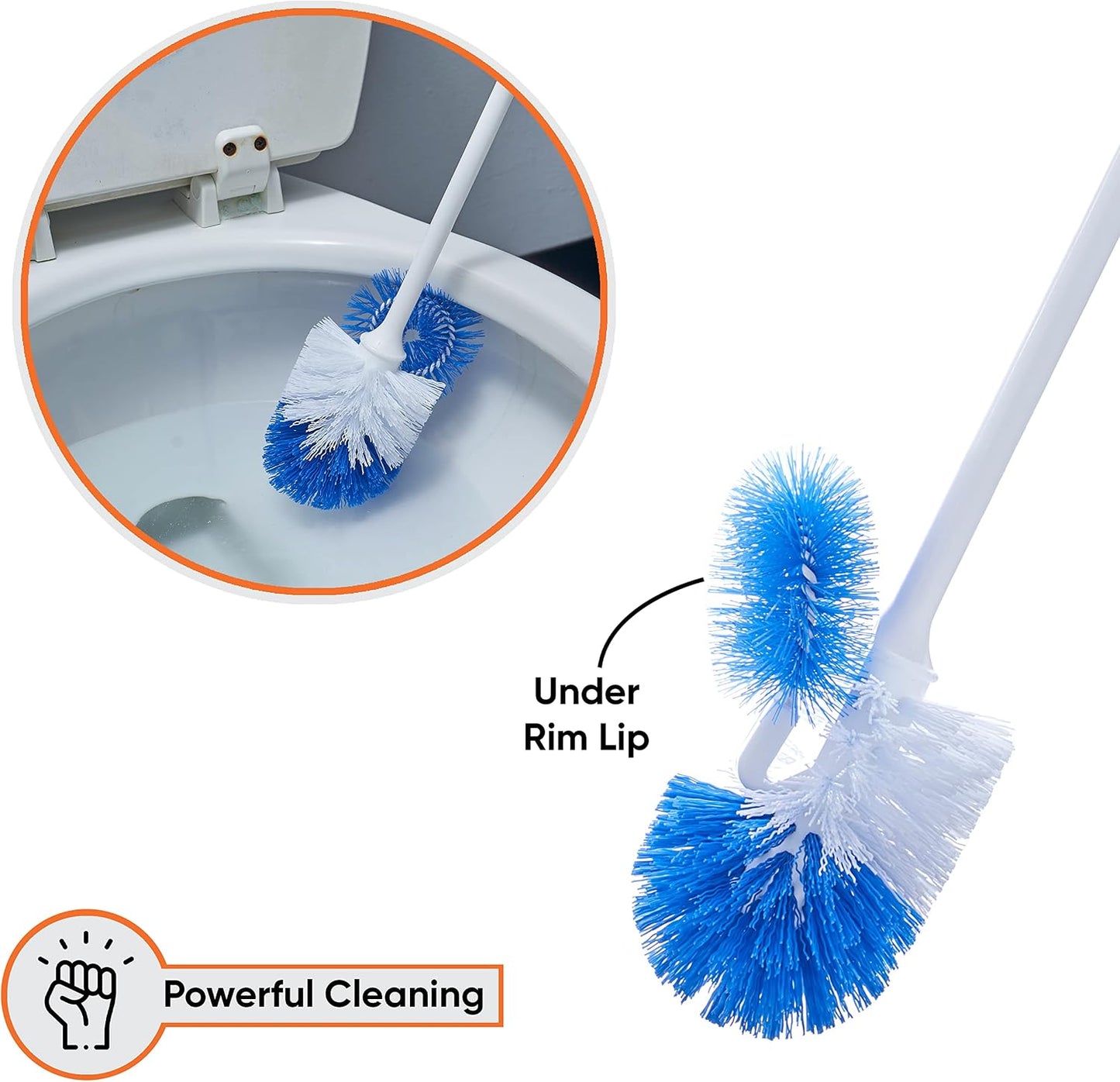 Superio Toilet Brush and Holder,Toilet Bowl Cleaning System with Scrubbing Wand, Under Rim Lip Brush and Storage Caddy for Bathroom, White and Blue