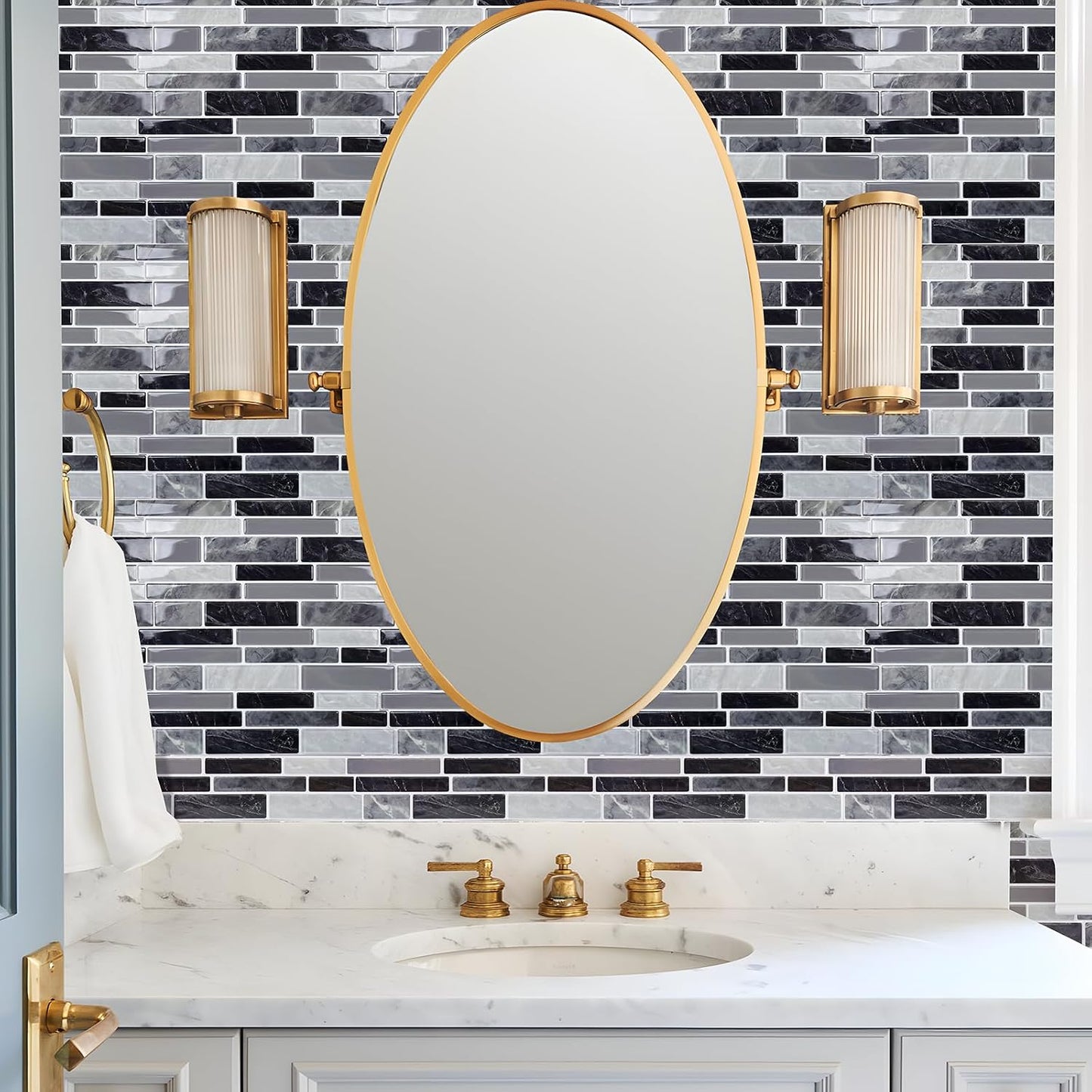 10-Sheet Peel and Stick Backsplash Waterproof Oil-Proof Wall Tiles for Kitchen & Bathroom, Easy Install Self-Adhesive Wall Tiles, Removable Stick-On Backsplash for Kitchen Stove & Walls