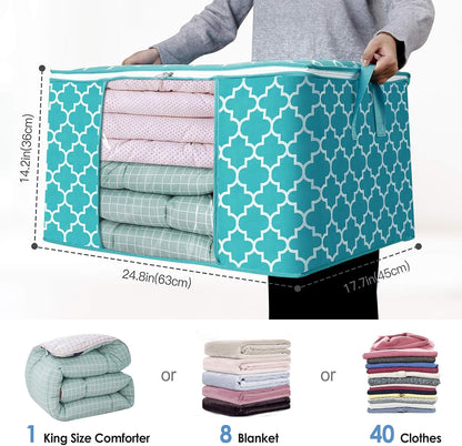 WISELIFE Storage Bags, Large Blanket Clothes Organization and Storage Containers for Bedding, Comforters, Foldable Organizer with Reinforced Handle, Clear Window,Sturdy Zippers,(Grey, 3 x 100L)