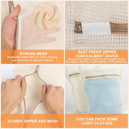 3-piece set extra-large 20×23.6 inch durable organic cotton mesh laundry bags, with sturdy zippers and breathable mesh, perfect for delicate items like underwear, clothes, pants, and socks.