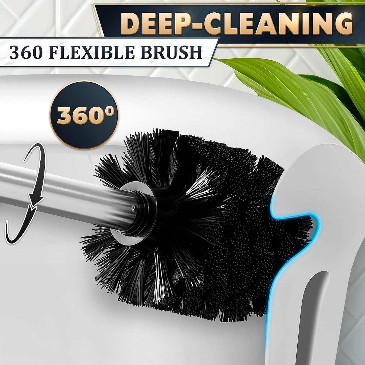 Black Toilet Brush and Holder Set - Slim Matte Design that Fits Anywhere - Stainless Steel Toilet Bowl Brush and Holder with 2 Rounded Corners, Replaceable Head, Removable Inner Bowl & Splash Guard