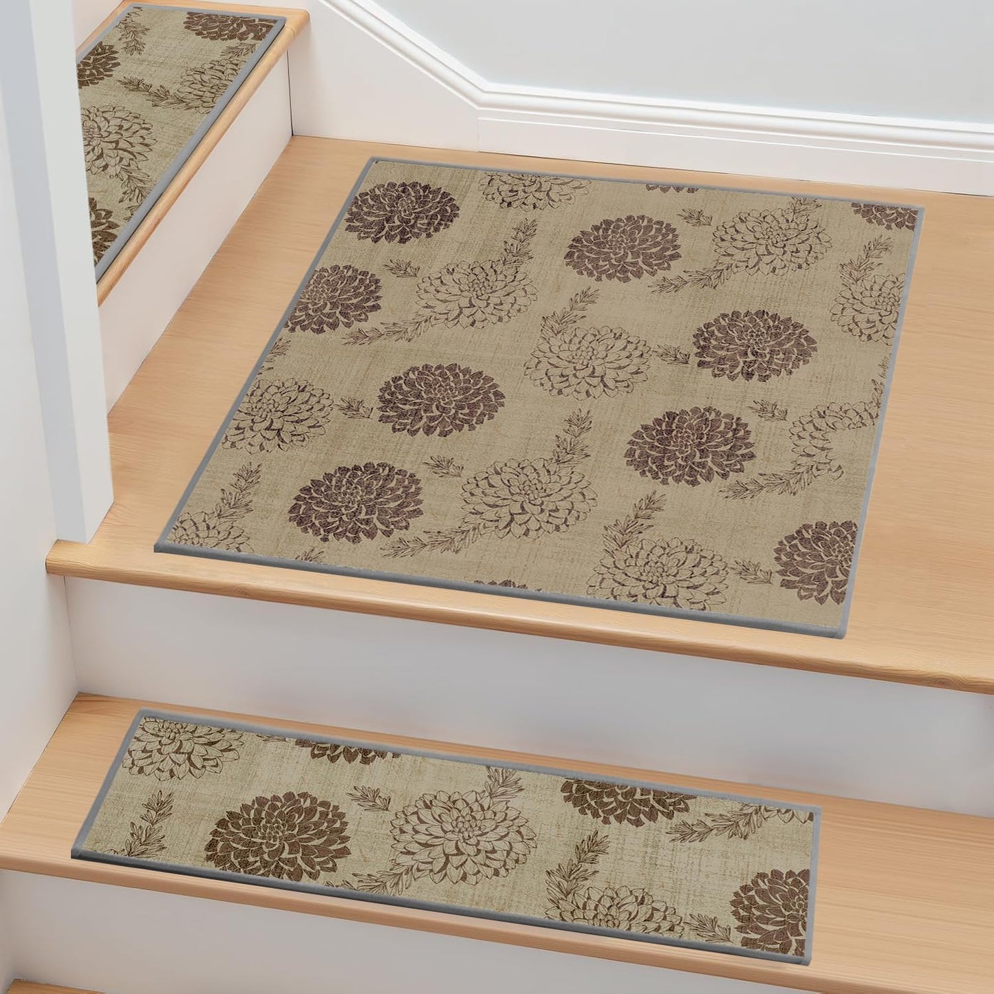 Non-Slip Carpet Stair Treads 15PCS, 8"x30" Peel and Stick Stair Runner for Wooden Steps Indoor, Washable Reusable Adhesive Backing, Pet-Friendly Safety Mats for Kids, Elders, Dogs
