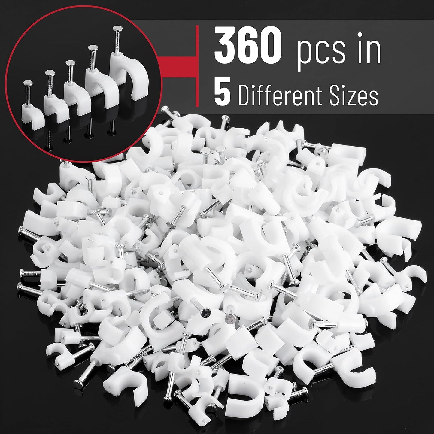 Bates- Cable Clips with Steel Nails, 200 pcs, White, Large, 2-Nail Cord Clips for Wires on Wall, Cable Wall Clip, Wire Wall Clips, Cable Wire Clips, Coaxial Cable Clips, Cord Wall Clip