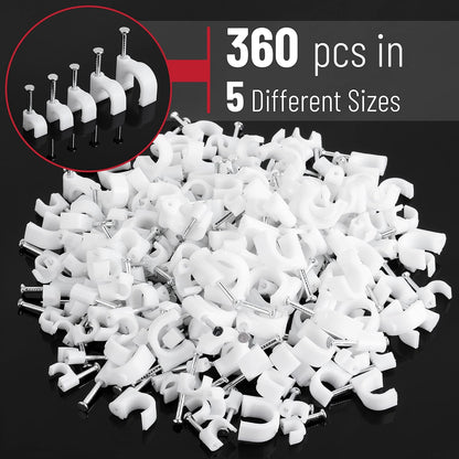 Bates- Cable Clips with Steel Nails, 200 pcs, White, Large, 2-Nail Cord Clips for Wires on Wall, Cable Wall Clip, Wire Wall Clips, Cable Wire Clips, Coaxial Cable Clips, Cord Wall Clip