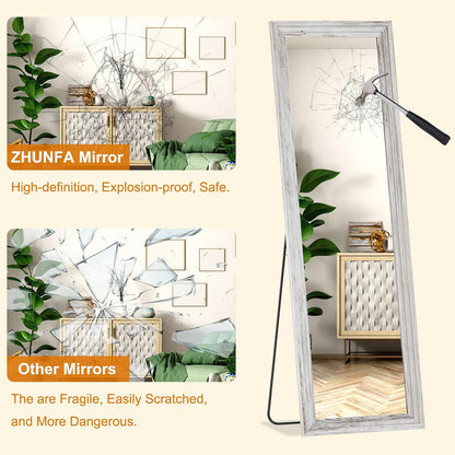 ZHUNFA Full Length Mirror, 71x32 Inch Full Length Mirror Wall Mounted | Vertical Hanging, Leaning Standing for Bedroom, Living Room, Rectangular Wooden Frame, Log Color.