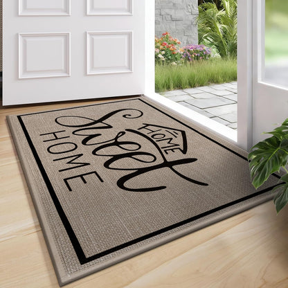Vaukki Indoor Door Mat 17"x30", Ultra Thin Doormat Indoor Entrance, Non Slip Rubber Backed Inside Welcome Mat for Front Door, Low-Profile Washable Dirt Trapper Entry Floor Mat for Entryway, Sweet Home