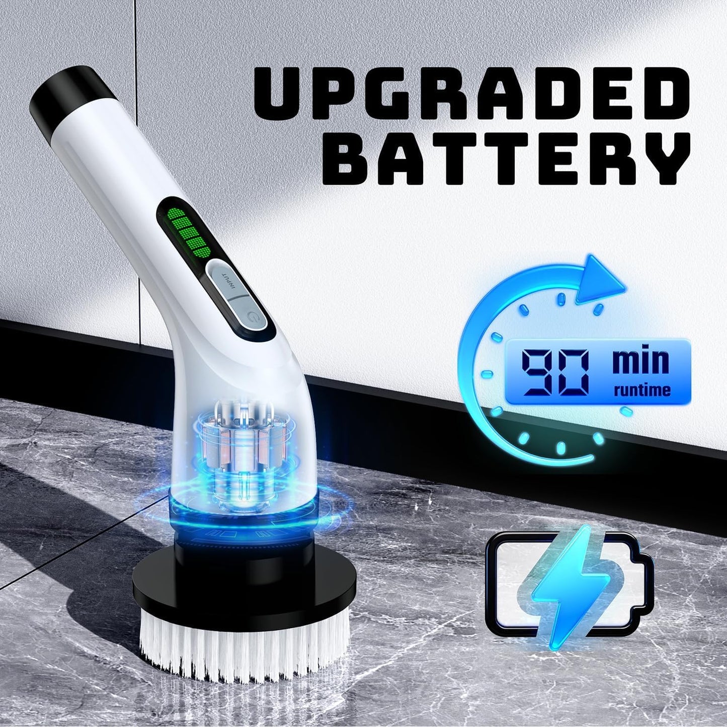 Electric Spin Scrubber for Bathroom: Shower Scrubber with Long Handle | Dual Speed Cordless Power Cleaning Scrub, 7 Brush Heads, IPX7 Waterproof Heavy Duty Cleaner Tools for Tub Tile Grout Wall