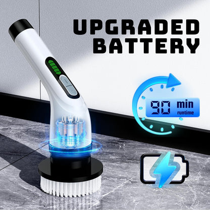 Electric Spin Scrubber for Bathroom: Shower Scrubber with Long Handle | Dual Speed Cordless Power Cleaning Scrub, 7 Brush Heads, IPX7 Waterproof Heavy Duty Cleaner Tools for Tub Tile Grout Wall