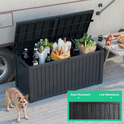 150 Gallon Waterproof Outdoor Storage Box,Resin Deck Box,Lockable Outside Storage Box Container for Patio Furniure,Garden,Tools (150 Gallon,Black)
