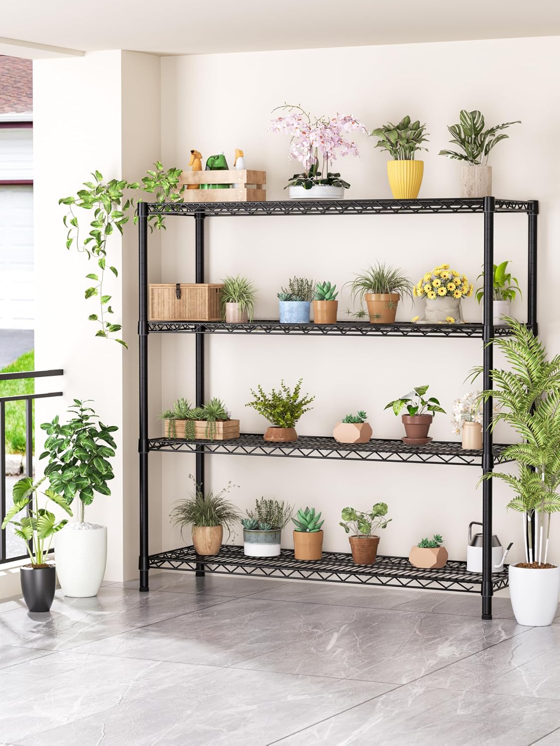Golpart 4 Tier Adjustable Storage Shelves Metal Utility Shelf Wire Shelving Unit Organizer Rack for Home Kitchen Office Bathroom Pantry Room 12" D x 18" W x 44" H