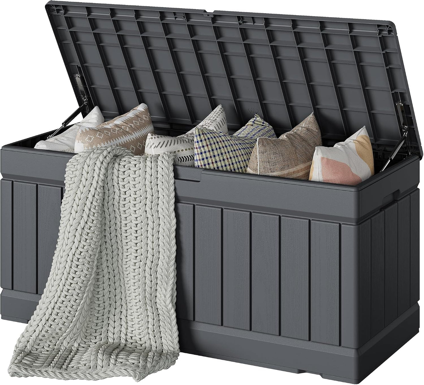 Devoko 30 Gallon Resin Deck Box Waterproof Outdoor Storage Box for Patio Furniture Pool Accessories Indoor Storage for Cushion Garden Tools (30 Gallon, Black)