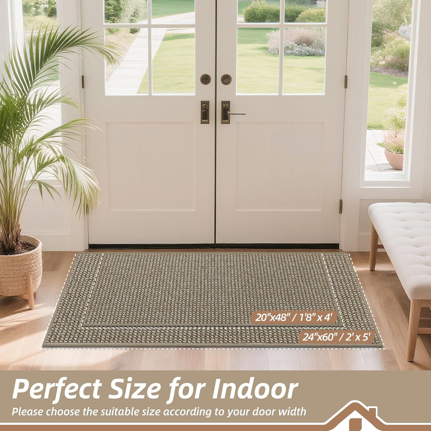 BEQHAUSE Dirt Trapper Door Mat 20" x 32", Non-Slip Washable Doormats Entrance Mat, Dirt Resistant and Absorbent Welcome Mat, Low Profile Floor Mats for Front Back Door and Entryway, Beige