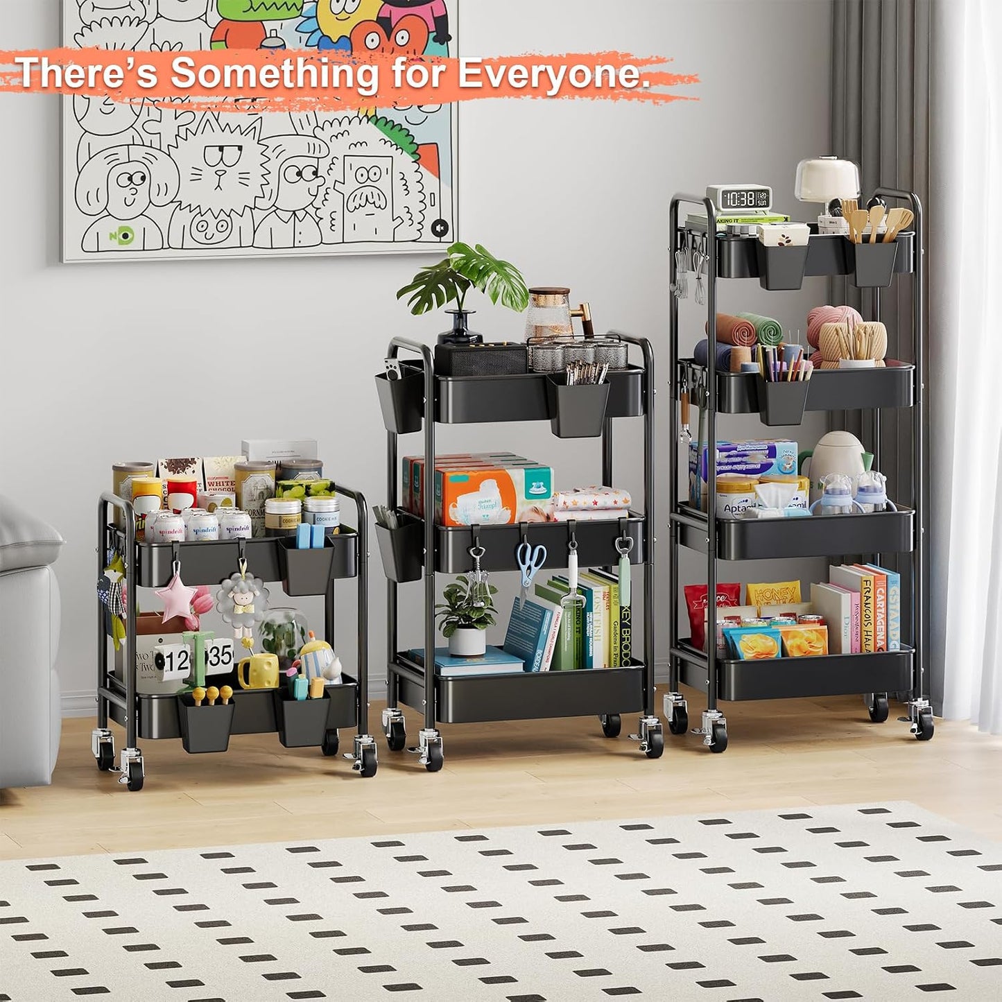 2 Tier Small Rolling Cart Metal with Wheels, White Under Desk Storage Cart on Wheels, Short Utility Roller Caddy Carts Organizer for Art,Craft,Pantry,Bathroom, Two Tiered Shelf Trolley,22 Inches Tall