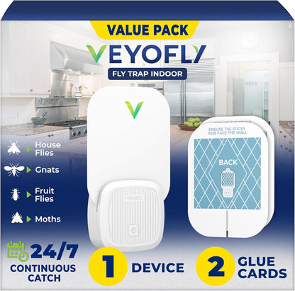 VEYOFLY Fruit Fly Traps for Indoors (2 Device + 4 Refills), Gnat Trap Indoor Plug in, Bug Traps, Flying Insect Trap, Gnat Traps for House Indoor, Fly Trap Indoor for Home Bug Light, Gnats Catcher