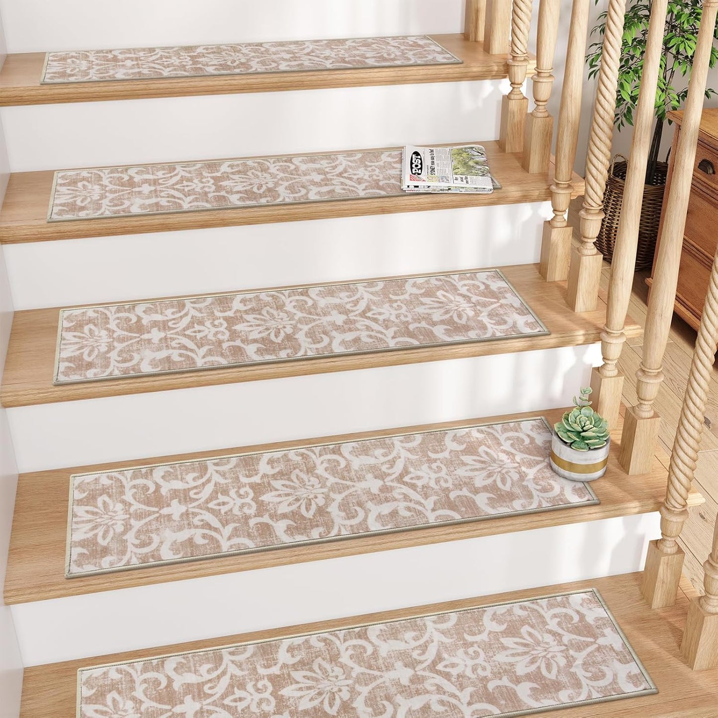 Lahome Carpet Stair Treads Non Slip Backing, 15 Pack 8" X 30" Stair Treads for Wooden Steps Indoor, Soft Washable Stairway Stair Runners Oriental Staircase Rugs for Kids Pets Elders(15pc, Grey)