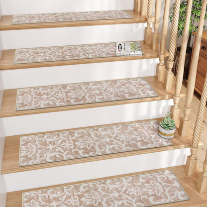 Lahome Carpet Stair Treads Non Slip Backing, 15 Pack 8" X 30" Stair Treads for Wooden Steps Indoor, Soft Washable Stairway Stair Runners Oriental Staircase Rugs for Kids Pets Elders(15pc, Grey)