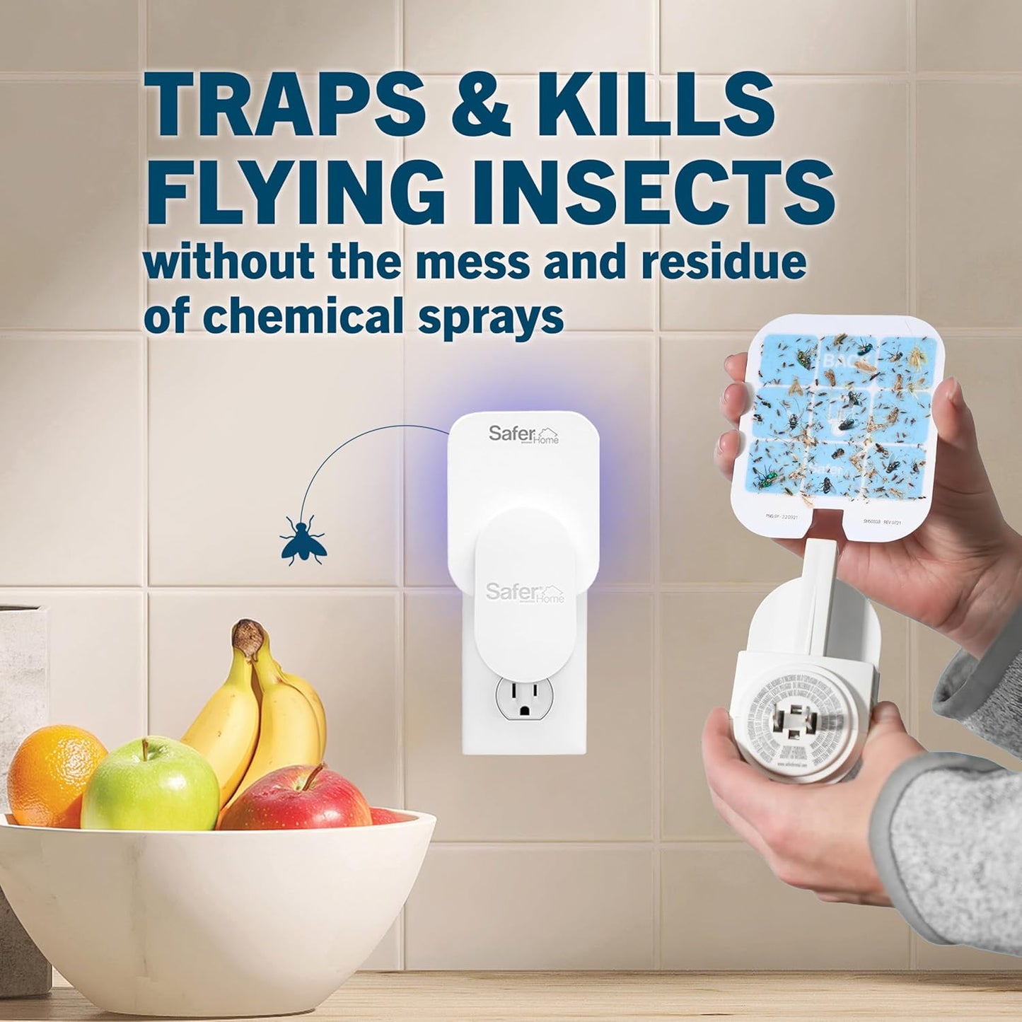 Safer Home Flying Insect Trap, Plug-in Fruit Fly Trap for Indoors, 2-Pack | Flying Insect, Moth, & Gnat Trap, Fruit Fly Killer, Fly Catcher, 24/7 Catch, Chemical-Free, 2 Traps + 2 Glue Cards, SH502-2SR