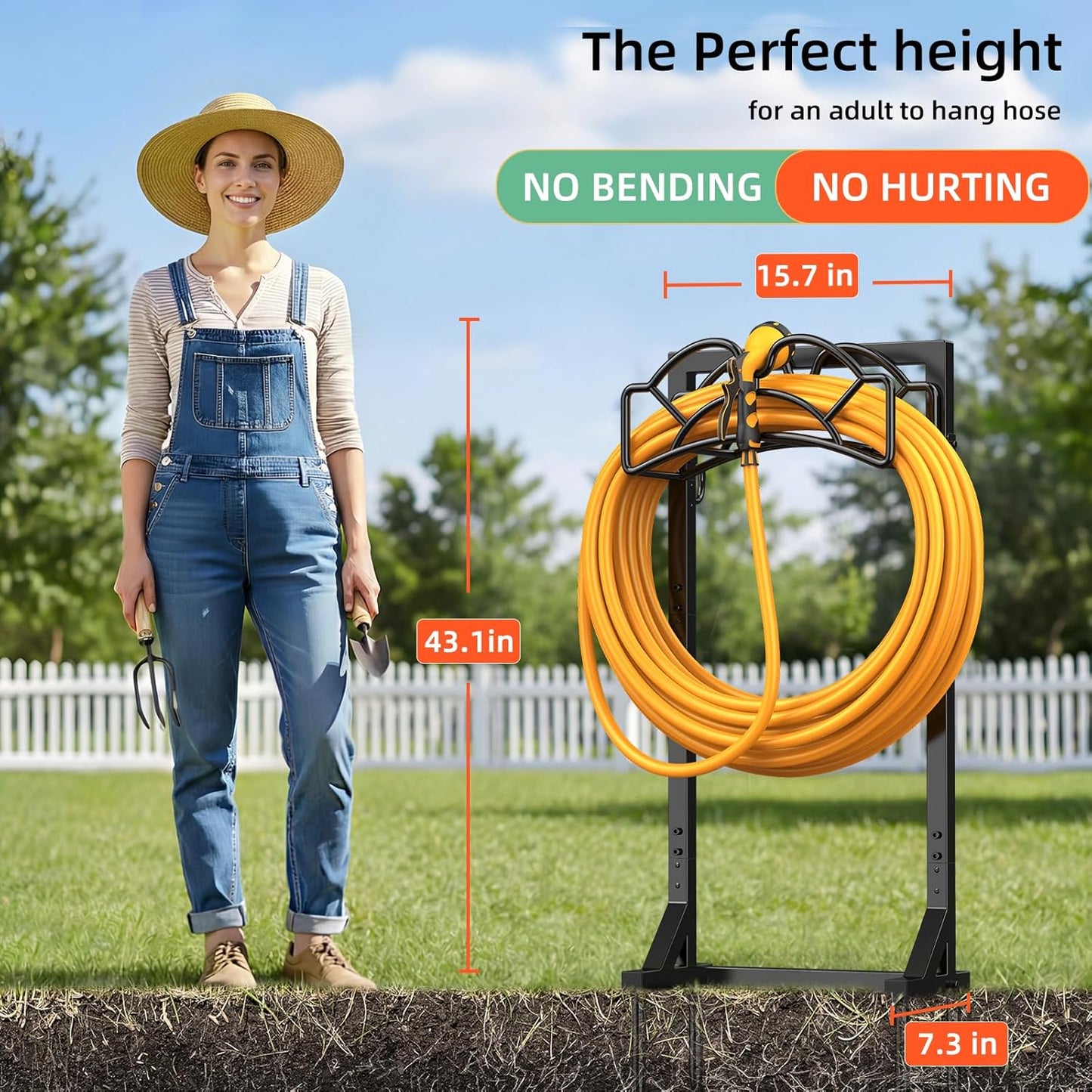 Garden Hose Holder Reel, Upgraded Metal Hose Reels Holds 150ft Hose, Heavy Duty Freestanding Water Hose Holders, Detachable Hose Storage Hanger for Outside - Fan-Shaped