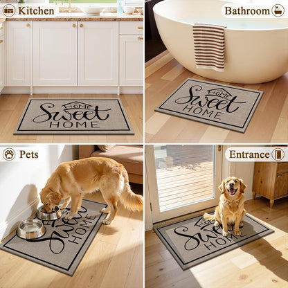 Vaukki Indoor Door Mat 17"x30", Ultra Thin Doormat Indoor Entrance, Non Slip Rubber Backed Inside Welcome Mat for Front Door, Low-Profile Washable Dirt Trapper Entry Floor Mat for Entryway, Sweet Home