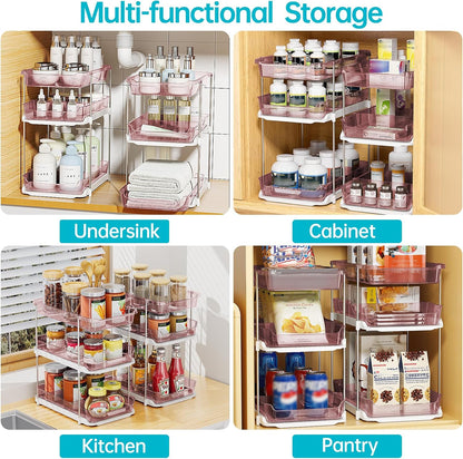 Delamu 2 Sets of 3-Tier Bathroom Under Sink Organizers and Storage, Multi-Purpose Stackable Pantry Organization and Storage, Pull Out Clear Kitchen Bathroom Cabinet Organizer with Movable Dividers | Storage