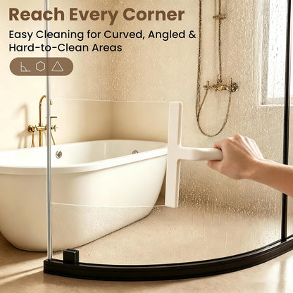 Shower Squeegee for Glass Doors - 10 Inch Bathroom Squeegee with Ergonomic Round Grip, Built-in Hook, Streak-Free No-Squeak Silicone Blade for Shower Glass, Tile Walls, Mirrors & Windows, Black