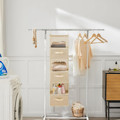 MAX Houser 6 Tier Shelf Hanging Closet Organizer, Closet Hanging Shelf with 2 Sturdy Hooks for Storage, Foldable (Grey)