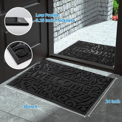Yimobra Welcome Mat Outdoor 29.5x17, Waterproof Non-Slip Outdoor Mats for Front Door Outside Entrance, Low-Profile Entryway Mat Indoor for Garage Patio, Black