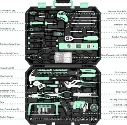DEKOPRO 228 Piece Socket Wrench Auto Repair Tool Combination Package Mixed Tool Set Hand Tool Kit with Plastic Toolbox Storage Case