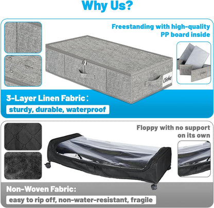 Under Bed Storage Container Bins 2 Pack, Low Profile Foldable Underbed Clothes Storage Organizer W/ Ultra Thick Fabric and Sturdy Bottom/Sides, Dual Zipper Storage Box for Dorm and Home 30x16x6.7"