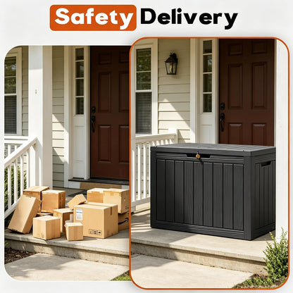 Outdoor Storage Box, Resin Deck Boxes Indoor and outdoor, Waterproof Storage Box Lockable Lid (Black, 85 Gallon)