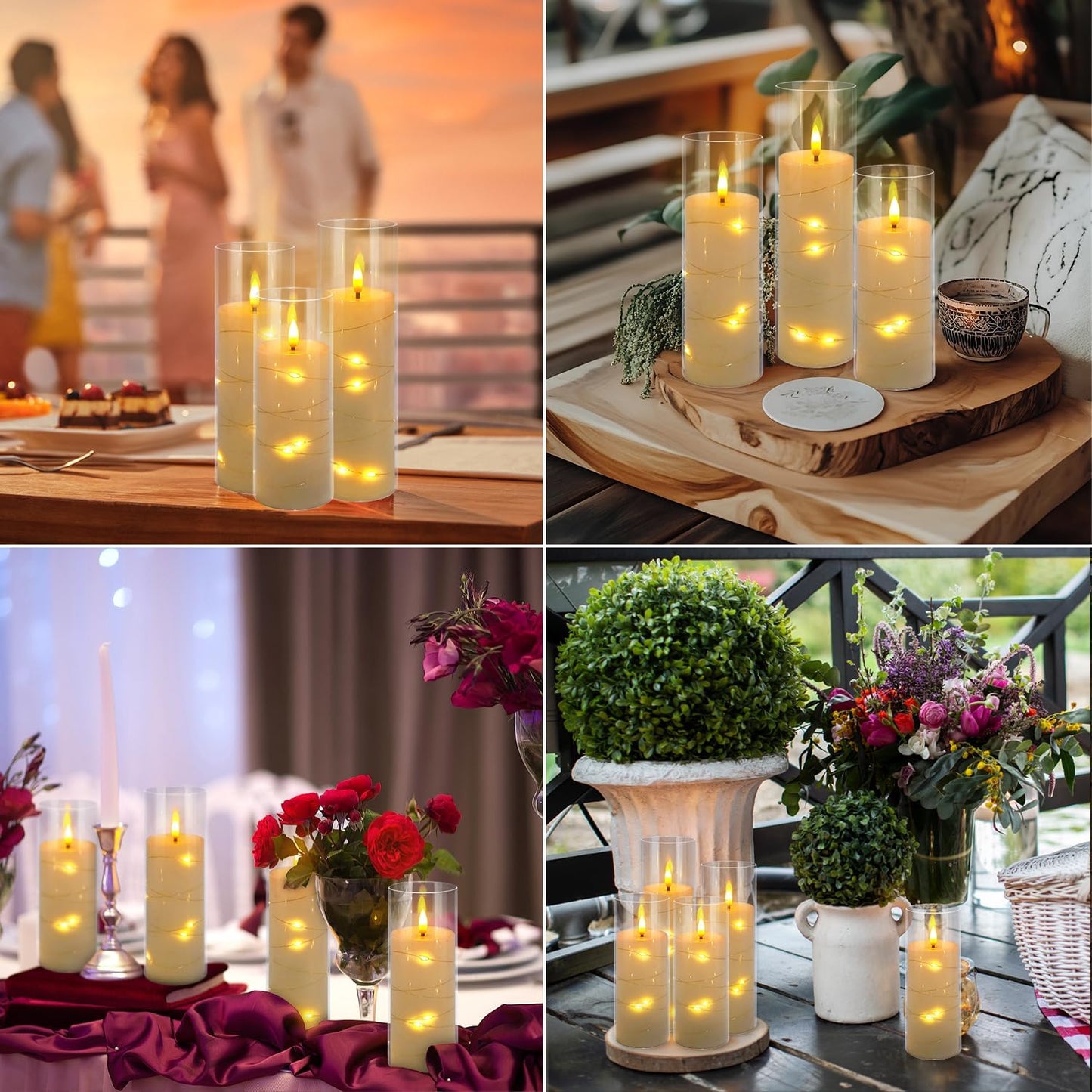 YOROXRG Set of 24 Waterproof Outdoor Flameless Candles, LED Candles with 4 Remote and Timer,(H 4" 5" 6" x D 2.2"),for Christmas,Halloween,Wedding,Festival