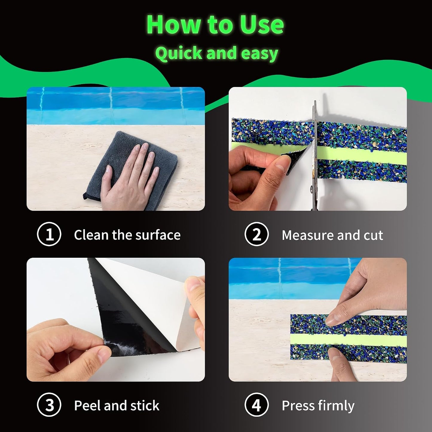 Waterproof Anti-Slip Traction Tape | 2" x16.5 FT | Heavy-Duty EPDM Rubber, Strong Grip & Barefoot Gentle | Indoor & Outdoor Solution: Poolside, Bath, Ramps, Stairs, Board Steps
