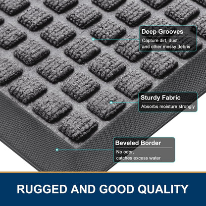 Smiry Front Door Mat Outside Entrance, Heavy Duty Natural Rubber Doormat, Non Slip, Trap Dirt and Moisture, Easy Clean, Low Profile Welcome Floor Mats for Indoor Outdoor Entry, 29.5x17 Inch, Black