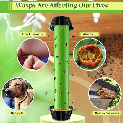 Qualirey 3 Pack Wasp Trap Bee Catcher, Wasp Traps Outdoor Hanging, Sticky Catcher for Hornets, Paper Wasps, Carpenter Bees (Green)