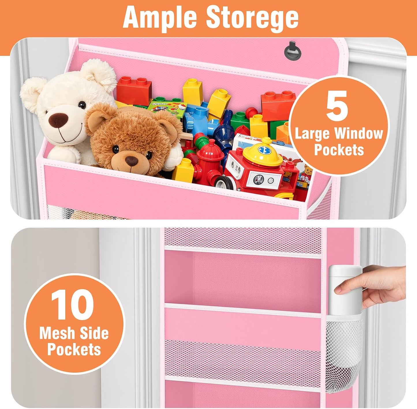 WISELIFE Over The Door Organizer Storage 4 Shelves Large Capacity Hanging Bedroom Storage Solution with 6 Side Pockets for Dorm Bathroom Pantry Nursery and Baby Essentials Holds up to 40 Lbs (Black)