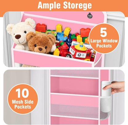 WISELIFE Over The Door Organizer Storage 4 Shelves Large Capacity Hanging Bedroom Storage Solution with 6 Side Pockets for Dorm Bathroom Pantry Nursery and Baby Essentials Holds up to 40 Lbs (Black)