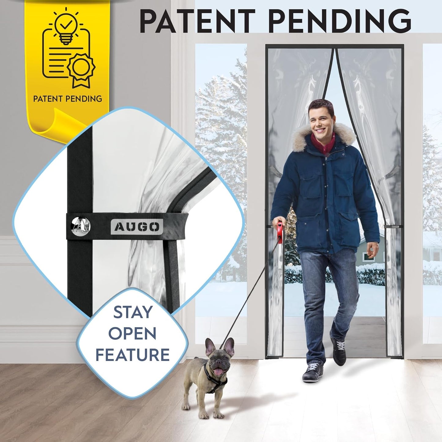 AUGO Heavy Duty Magnetic Screen Door – Fiberglass Pet Resistant Mesh, Self Sealing Hands Free Magnetic Closure, Tear Resistant Door Screen Keeps Bugs Out, Patent Pending Keep Open Feature – 38” x 83”