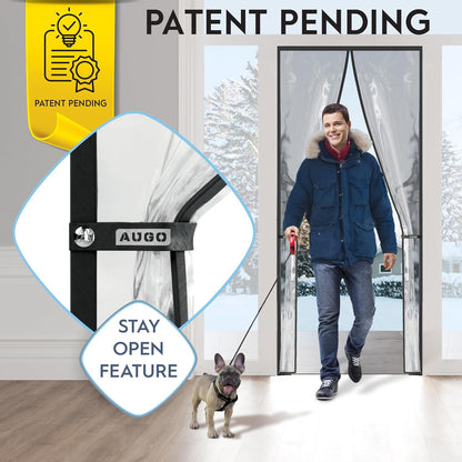 AUGO Heavy Duty Magnetic Screen Door – Fiberglass Pet Resistant Mesh, Self Sealing Hands Free Magnetic Closure, Tear Resistant Door Screen Keeps Bugs Out, Patent Pending Keep Open Feature – 38” x 83”