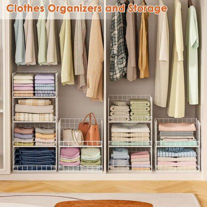 Yociyoga 4-Tier Stackable Closet Organizers and Storage Shelves, Foldable Closet Shelf Organizer, Black(Patent Protection)(Patent No. 30022416)