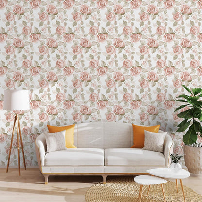 Heroad 16.1''x118'' Floral Peel and Stick Wallpaper Vintage Contact Paper Pink Rose Wall Paper Removable Renter Friendly Wallpaper for Bathroom Bedroom Nursery Waterproof Self Adhesive Vinyl Rolls