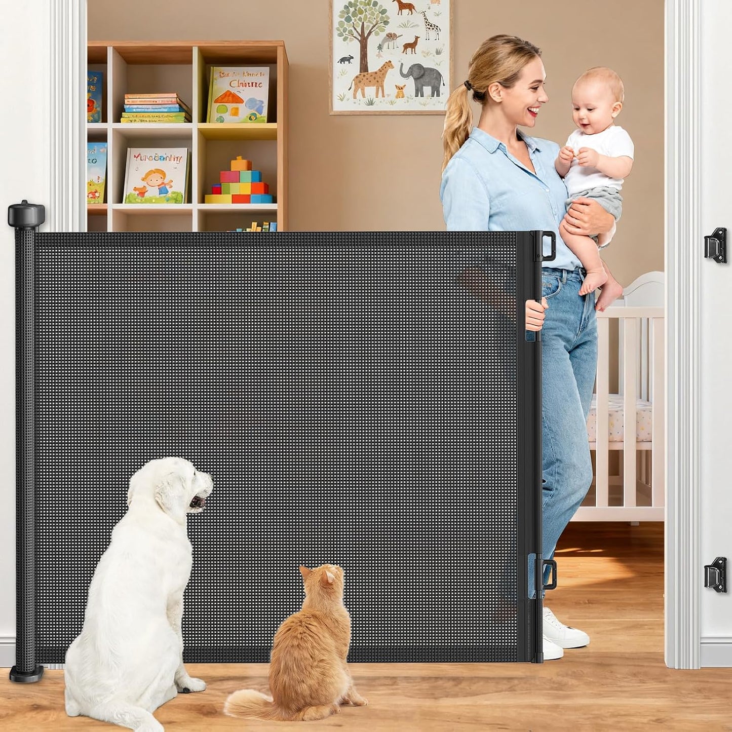 71 inch Retractable Baby Gates, EZIGO Extra Wide Baby Gate for Large Opening Extra Long Mesh Gate for Kids or Pet Dog Gate Child Safety Gate for Stairs Hallways Doorway Indoor Outdoor, Gray