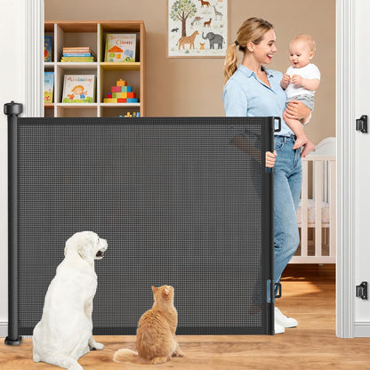 71 inch Retractable Baby Gates, EZIGO Extra Wide Baby Gate for Large Opening Extra Long Mesh Gate for Kids or Pet Dog Gate Child Safety Gate for Stairs Hallways Doorway Indoor Outdoor, Gray