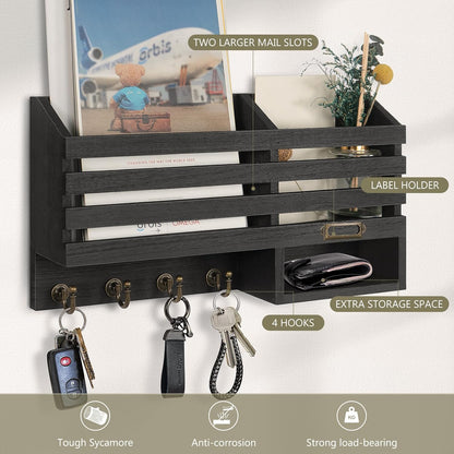 FifthQuarter Key Holder Wall Mount: Key and Mail Holder for Wall with 6 Hooks and Storage Drawer, Easy Installation Key Rack for Entryway Home Decor (A-White)