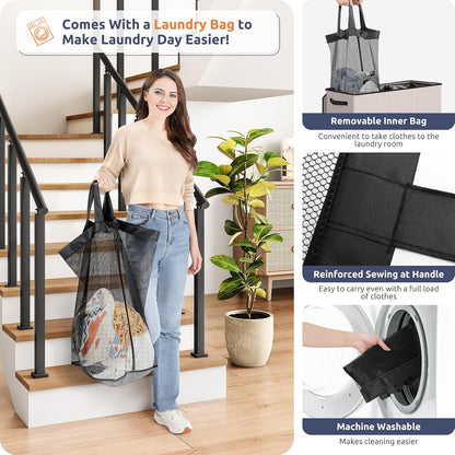 SOLEDI 180L Laundry Hamper 3 Section, Extra Large Laundry Hamper with Lid, Dirty Clothes Hamper with Sturdy Handle, Large Laundry Basket Organizer for Laundry Room, Bedroom, Hampers for Laundry