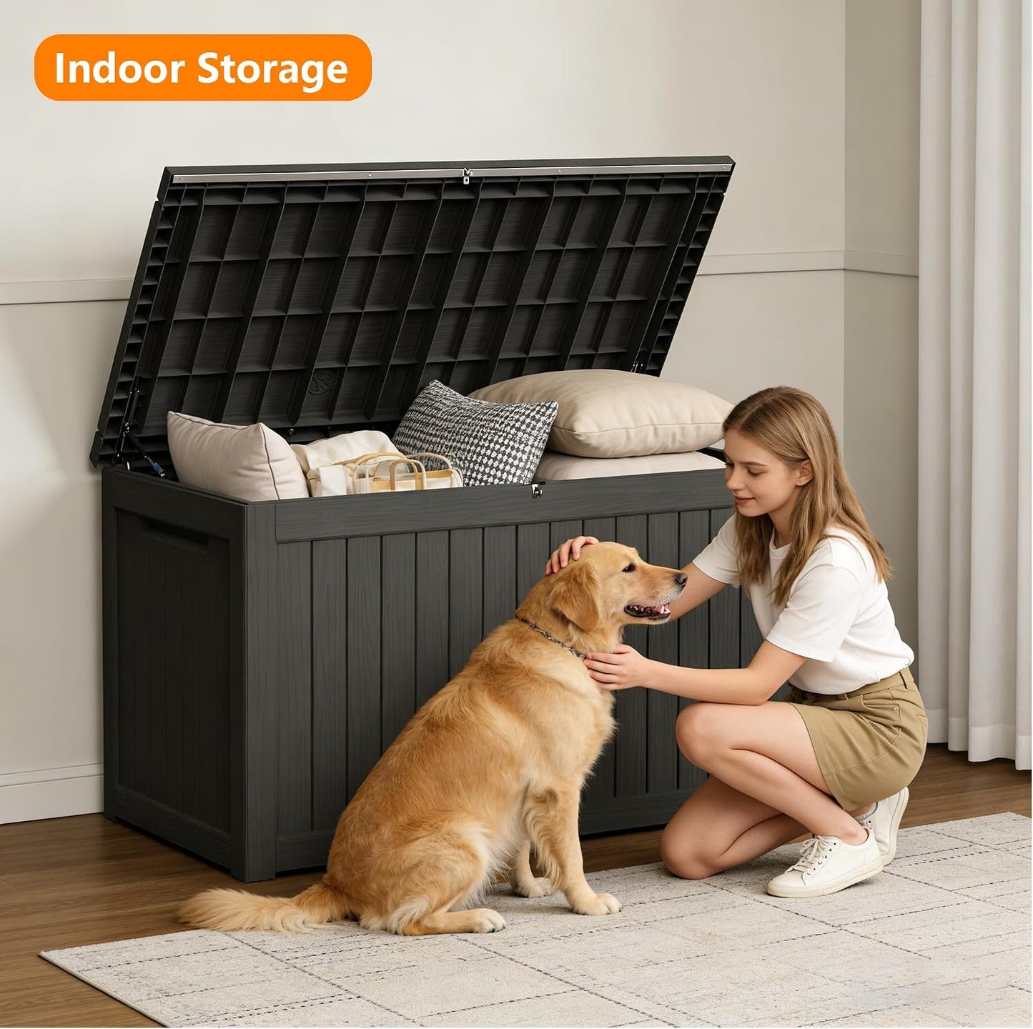 270 Gallon Outdoor Storage Box Resin Deck Box All Weather Waterproof Large Lockable Storage Container Deck Box for Patio Furniture, Garden Tools, Lockable, Black