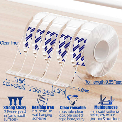 ZMUAXUAN Strong Nano Double Sided Tape Heavy Duty Mounting,Clear Removable Wall Sticky Adhesive Strips,Reusable Thick Gel Grip for Hanging Picture,Poster,Carpet,Photo