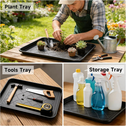4 PCS Boot Trays for Entryway, 16x12 Inch Waterproof Shoe Tray with Raised Edge, Wet Shoe Matt Tray for Entryway,Plastic Boot Mat Indoor Shoe Mat, Pet Food Tray for Boots, Garden, Pets - Black