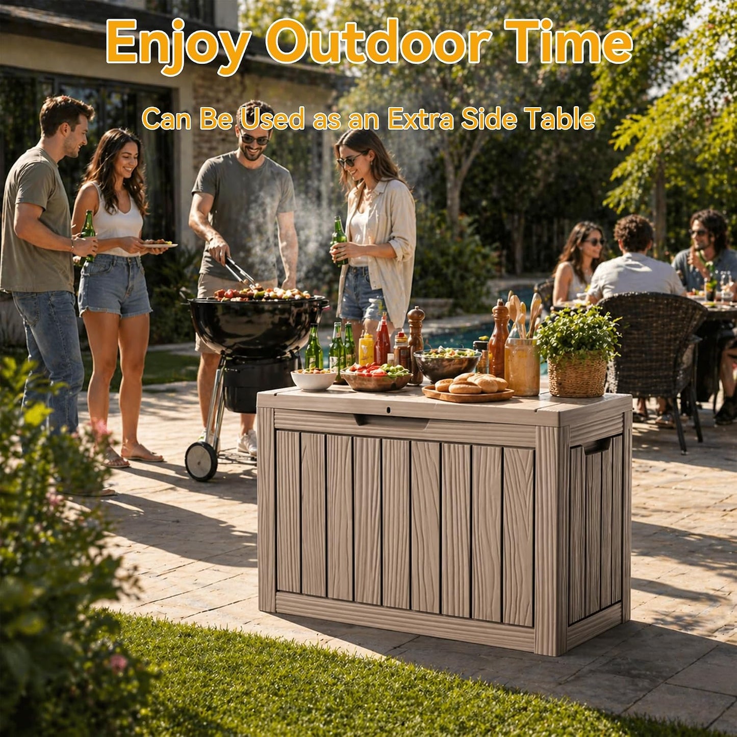 35 Gallon Waterproof Outdoor Storage Box,Deck Boxs for Outdoor and Indoor Use,Deck Storage Box for Picnic Supplies,Gardening Tools,Lockable and Easy to Install(Black)