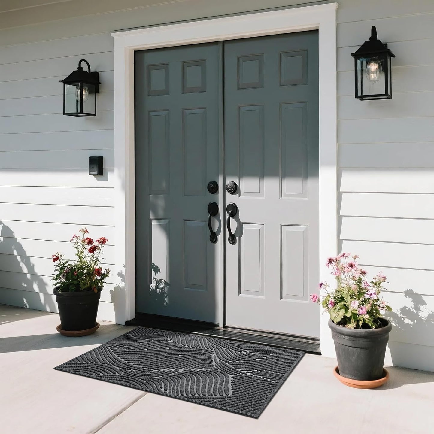 Yimobra Doormat Outdoor Entrance, Simple Stripes All-Weather Waterproof & Non-Slip Mat for Front Door, Heavy Duty Welcome Mat for Indoor, Garage, Patio-29.5x17, Dark Grey